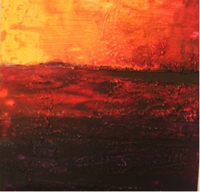 “Bushfire Sunset.” Acrylic on MDF.